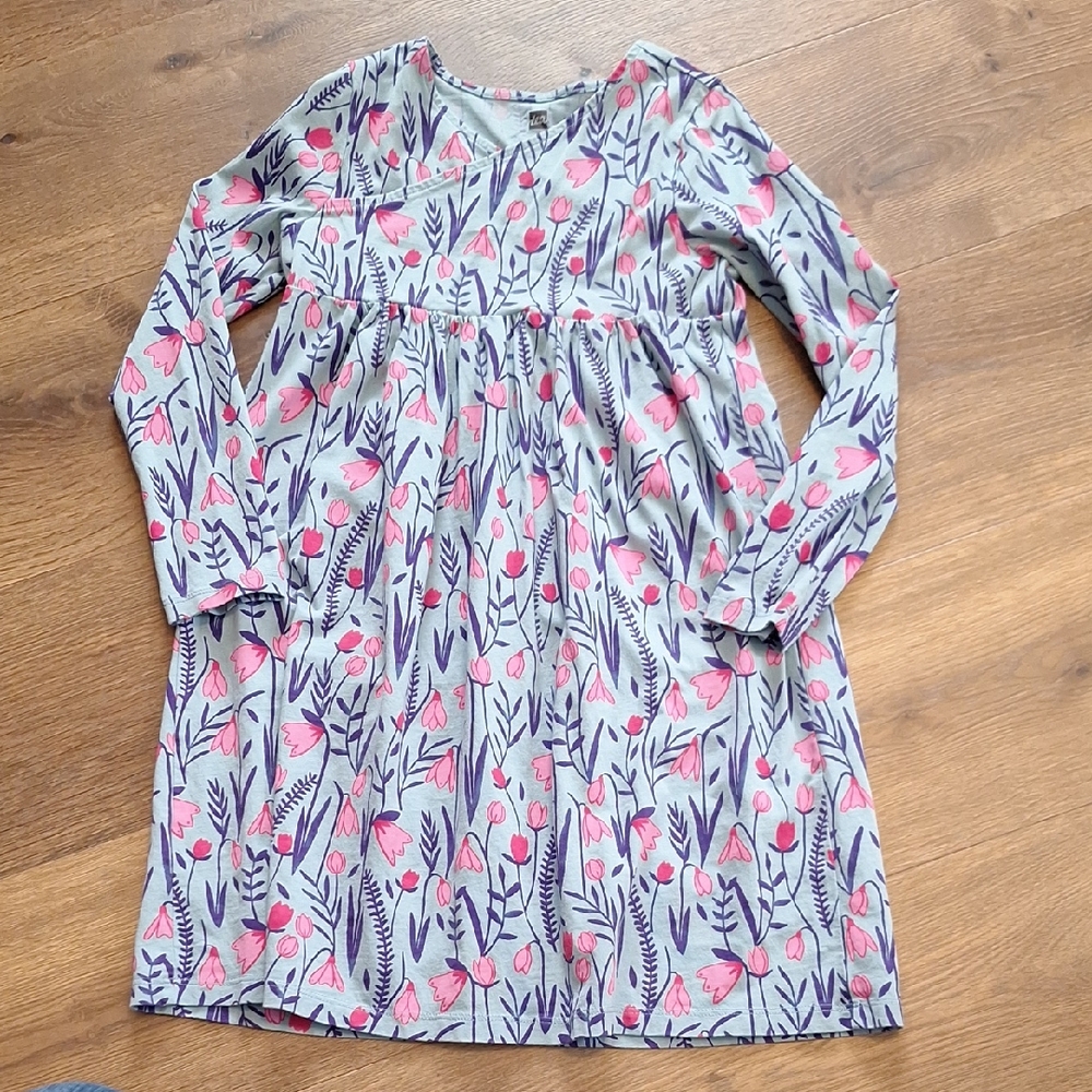 Tea Collection Floral Kids Dress - Pink and Gray